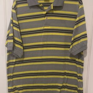 Gray and Yellow Striped Men's Polo Shirt